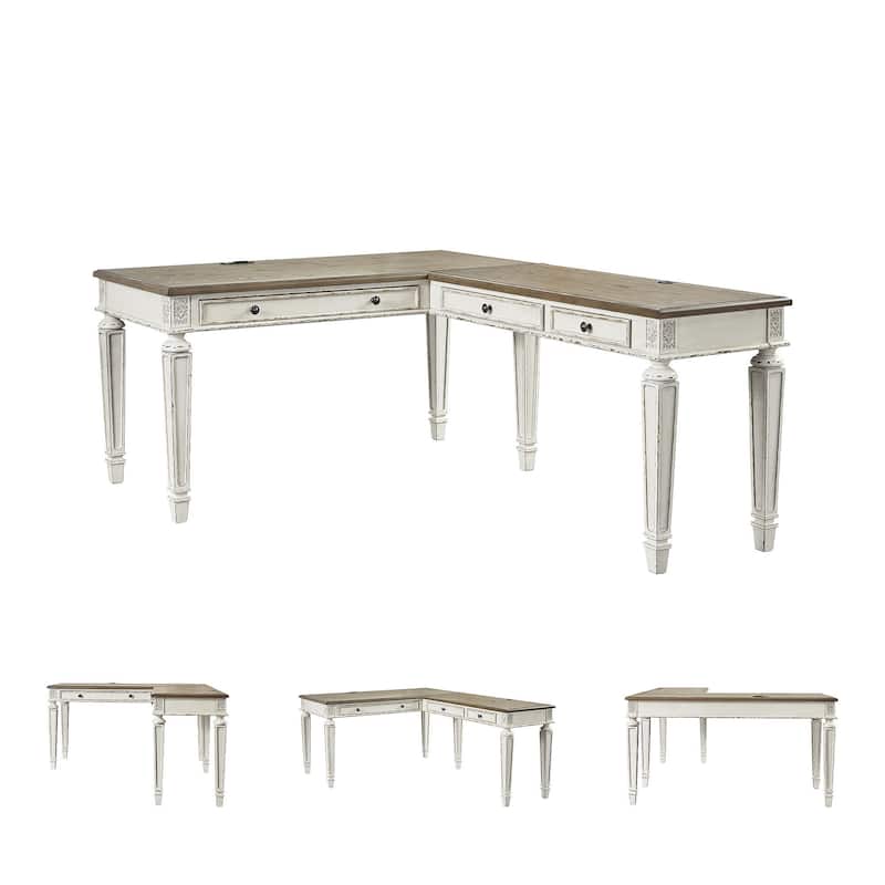 Realyn Antique White/Brown 2-Piece Home Office Desk