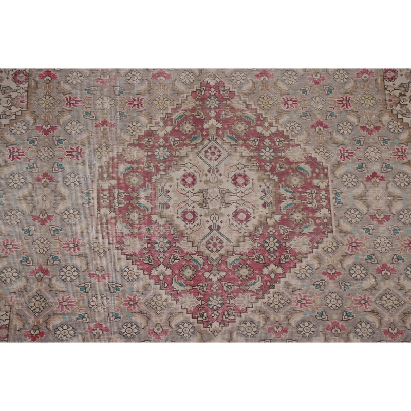 Hand Knotted Oriental 100% Wool Carpet Traditional Medallion Greys & Charcoal Tabriz Area Rug - 10' 9'' X 8' 1''