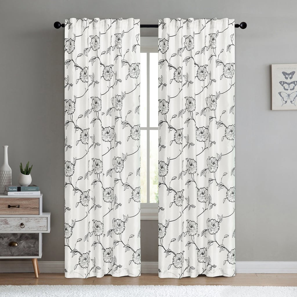 Serenta Embroidery Magnolia Curtain Panel - 54" x 96"