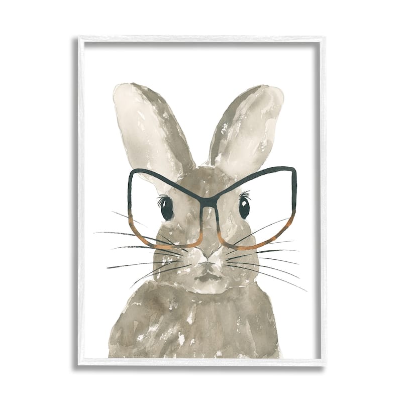 Stupell Baby Bunny with Large Glasses Children's Woodland Animal Framed Wall Art - White - 16 x 20 - White