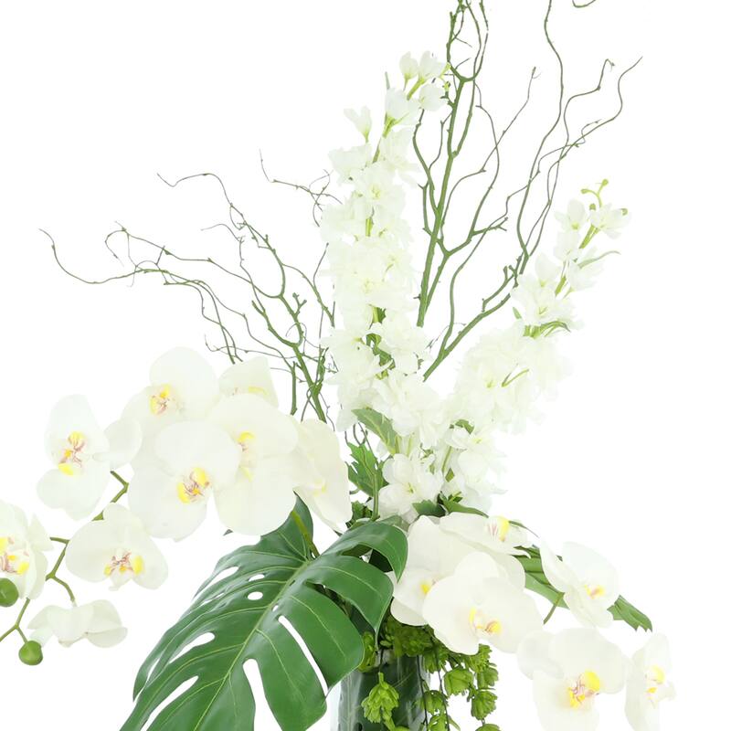 Tropical Centerpiece with Orchids and Monstera Leaves - 39