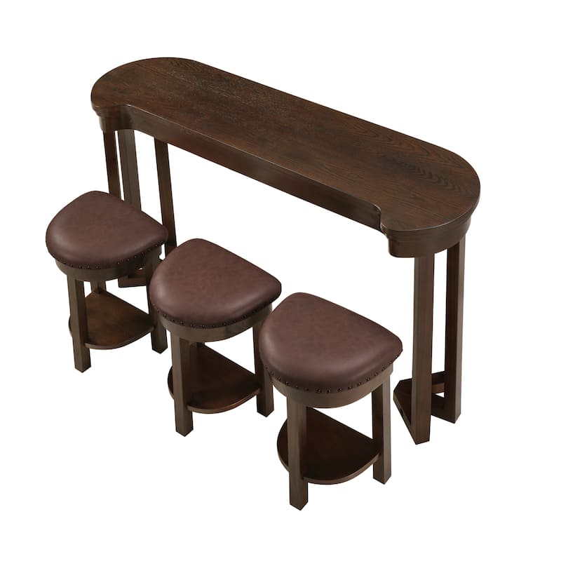 Espresso 4-Piece Wood Bar Table Set with 3 Stools, Vintage Bar Table Set Bistro Table Set with 3 Backless Stools