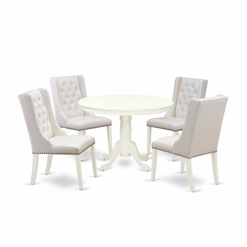 HomeStock 5-Piece Linen White Finish Solid Wood Top Dining table with 4 Chairs
