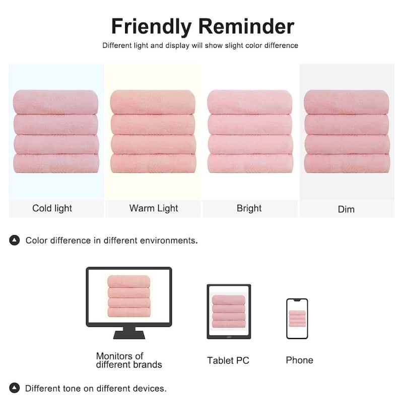 4 Pieces Cotton Bath Towels 27"x54" for Home Spa Hotel Soft Absorbent - 27 x 54in