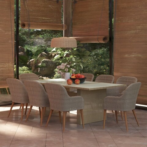 vidaXL 9 Piece Patio Dining Set Poly Rattan Brown