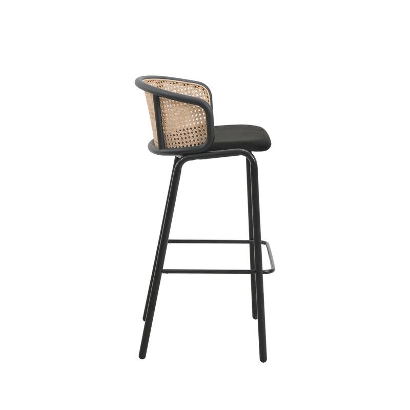 LeisureMod Ervilla Bar Stool with Black Powder Coated Steel Frame Set of 2 - 37"