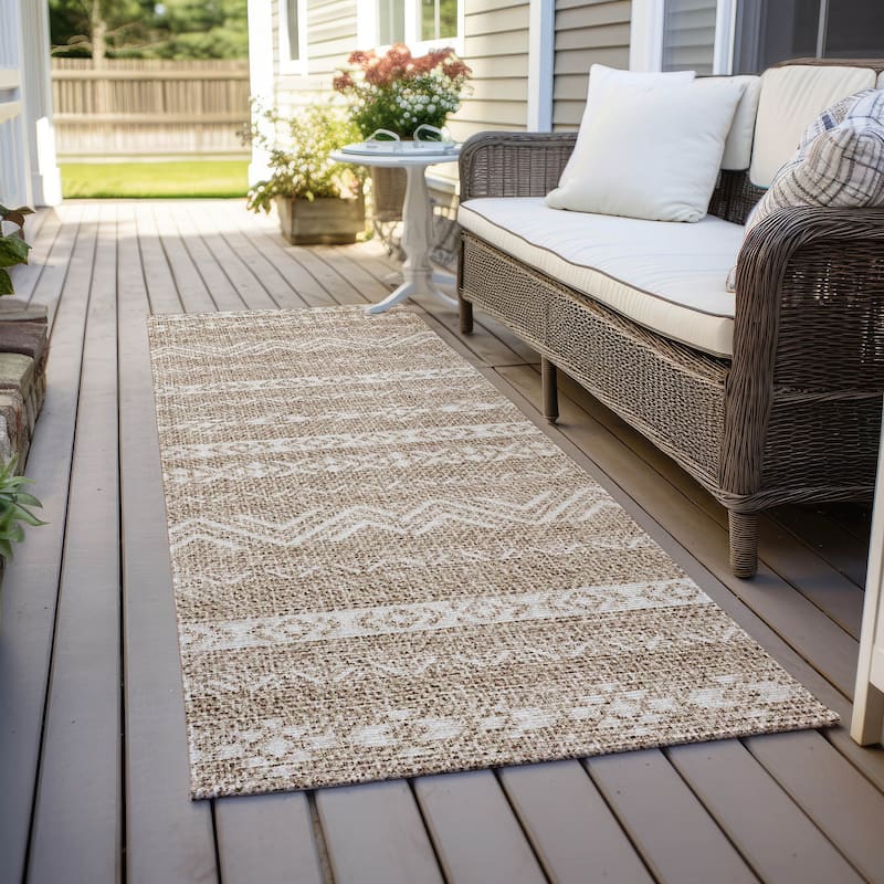 Machine Washable Indoor/ Outdoor Chantille Boho Stripes Rug - Brown - 2'3" x 7'6"