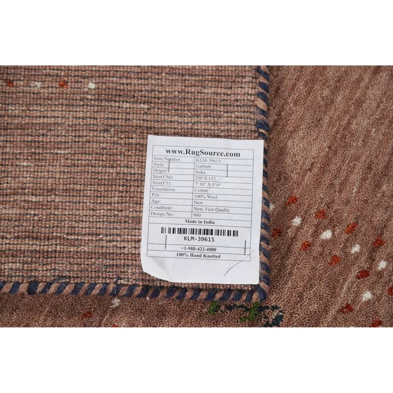 Tribal Gabbeh Indian Area Rug Hand-Knotted Brown Oriental Wool Carpet - 5'0" x 7'10"