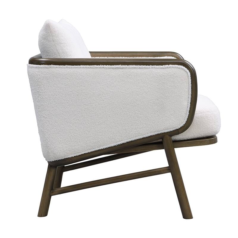 Roomfitters Sherpa Fabric Accent Chair with Solid Wood Frame, Cozy Upholstered Armchair for Living Room, White