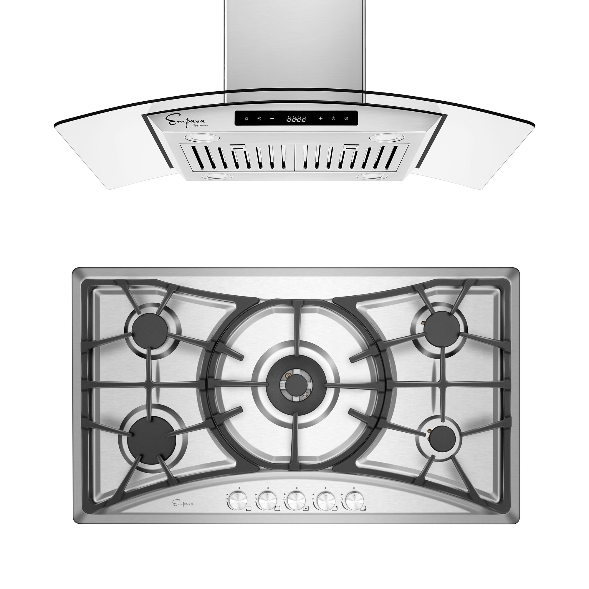 Empava 2 Piece Kitchen Appliances Packages Including 36" Gas Cooktop and 36" Island Range Hood