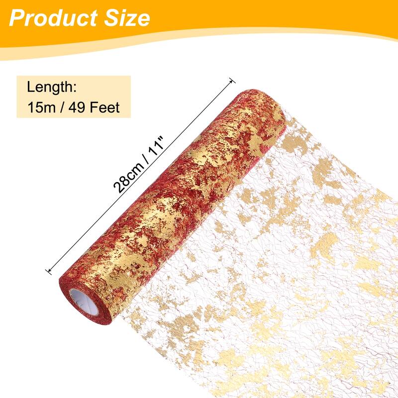 Table Runner, Sequin Gold Foil Thin Mesh Metallic Table Runner - Wine Red Gold - 49 Feet
