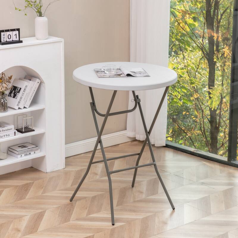 BTExpert 32" Round 43" Bar Height White Granite Plastic Folding TableDining Table for wedding Home Kitchen Outdoor Set of 5