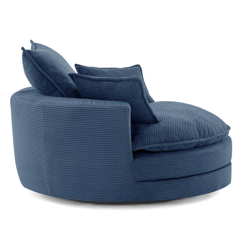 Roomfitters Swivel Barrel Chair with Dual-Layer Cushion and 3 Pillows, Comfy Accent Chair for Home or Office