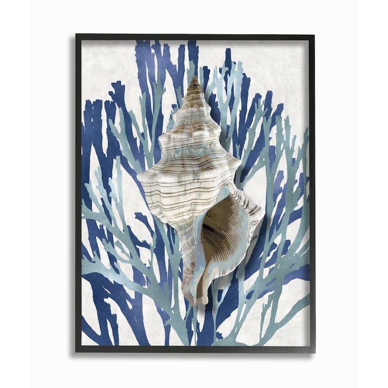 Stupell Tower Shell Coral Blue Beach Design Framed Giclee Texturized Art by Caroline Kelly