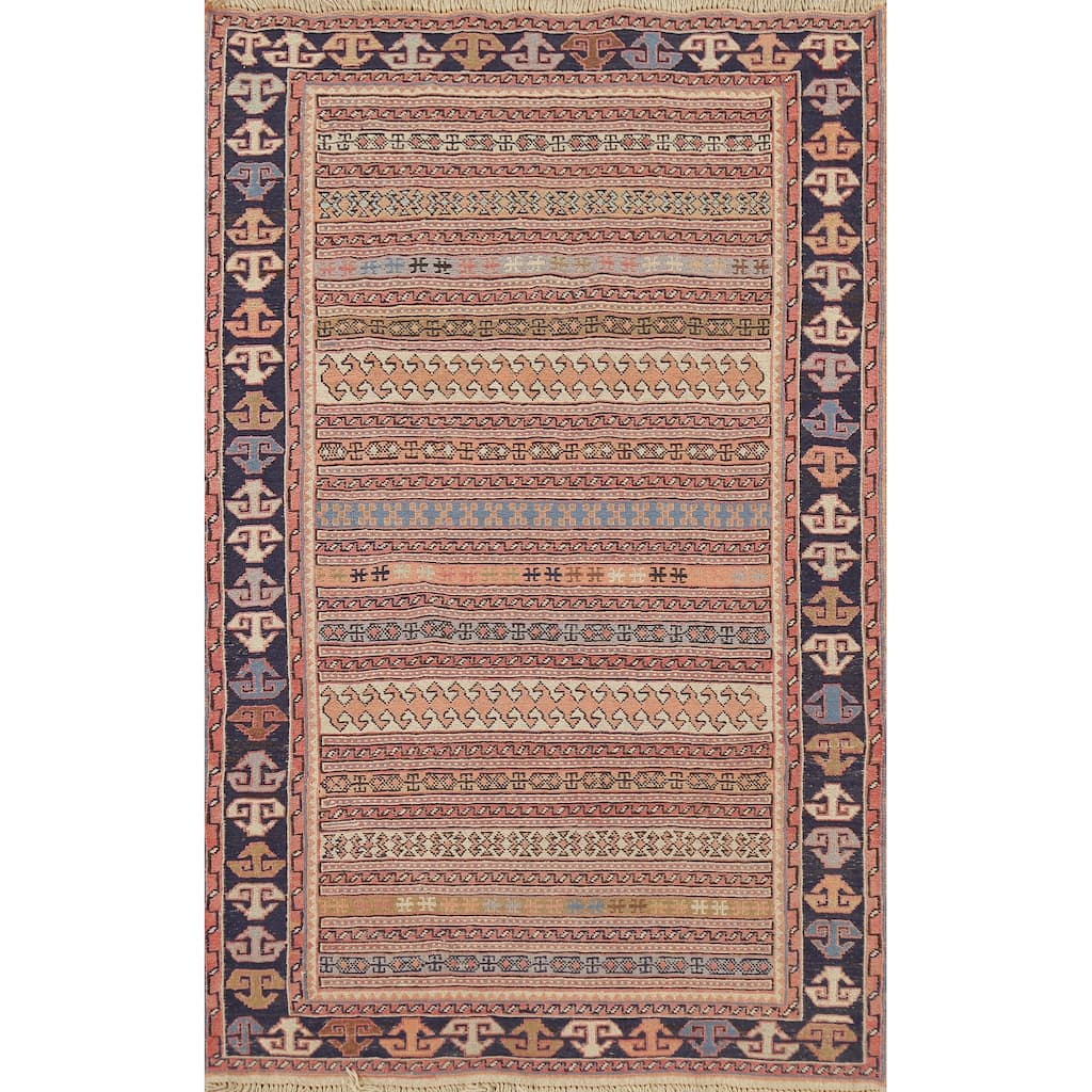 Striped Geometric Kilim Persian Accent Rug Handmade Wool Carpet - 3'3"x 4'8"