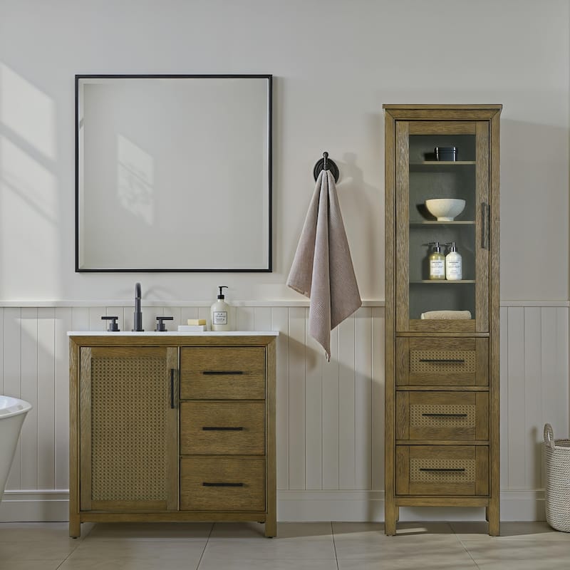 Winslow 16-28 Inch Bath Storage Glass Cabinet