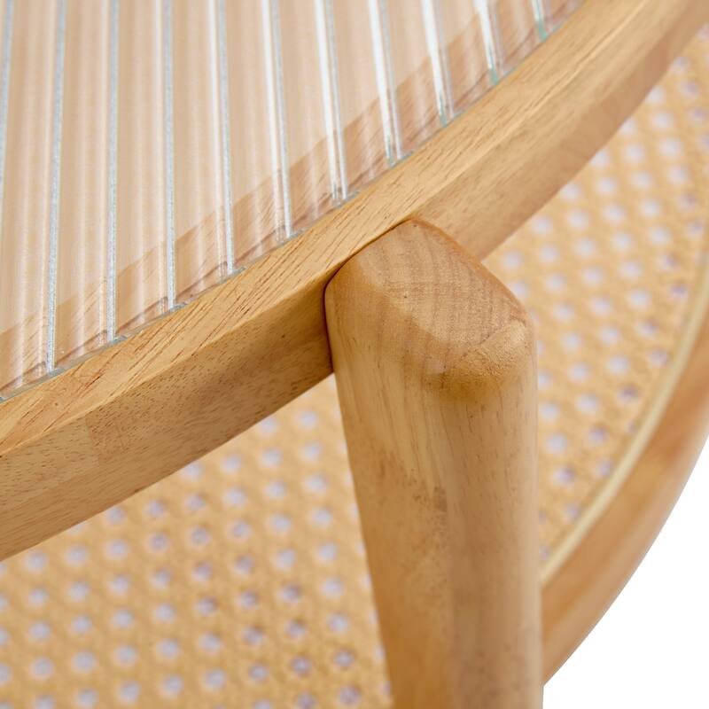 Modern simple circular double-layer solid wood tea table rattan woven Chinese side table suitable for living room