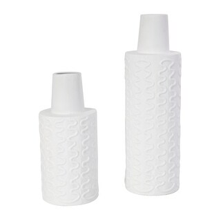 Metal Abstract Wavy Textured Vase - Set of 2 White - Roche River Decor ...
