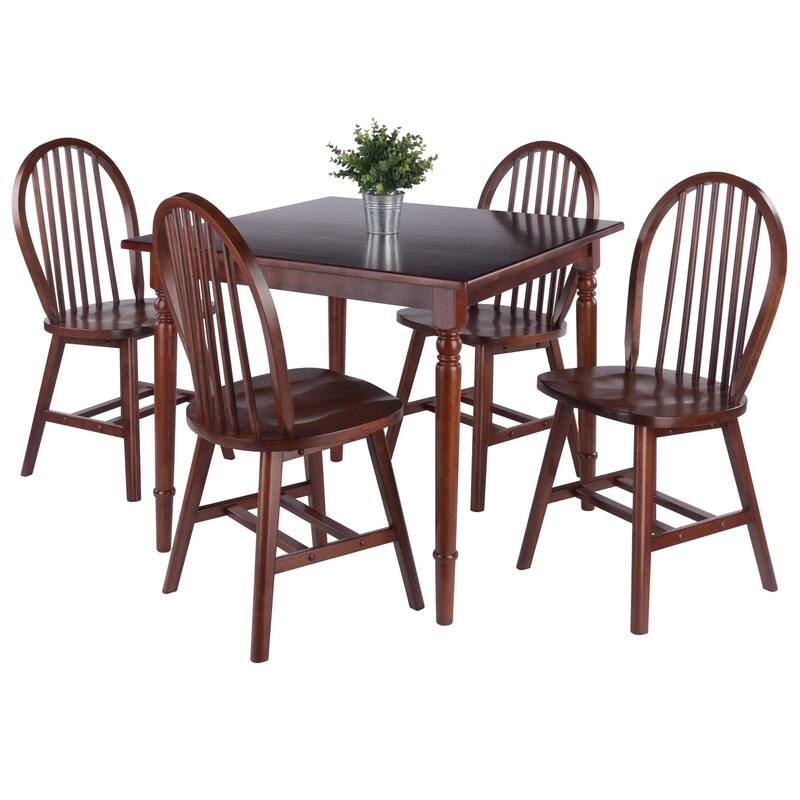 Square Dining Table with Arched Chairs - 36" - Walnut Brown - Set of 5