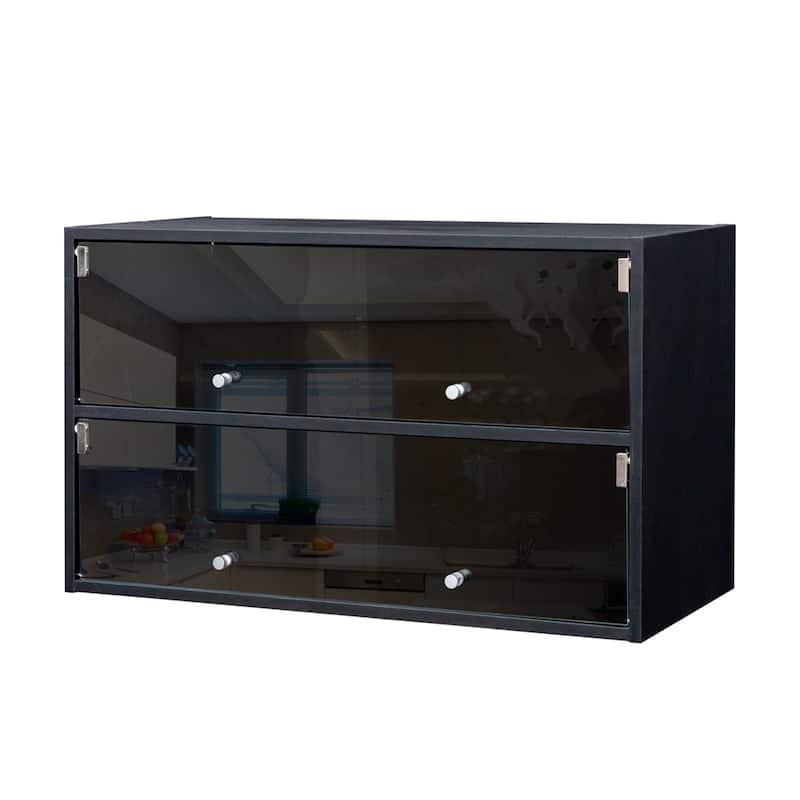 Wood Shoe Storage Cabinet with Glass Door and Led Light