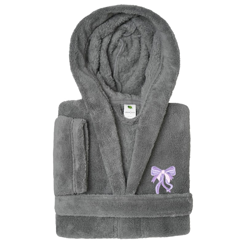 Sweet Kids 100% Polyester SUPER PLUSH Double Brushed Hooded Bathrobe - BOW - M - Grey