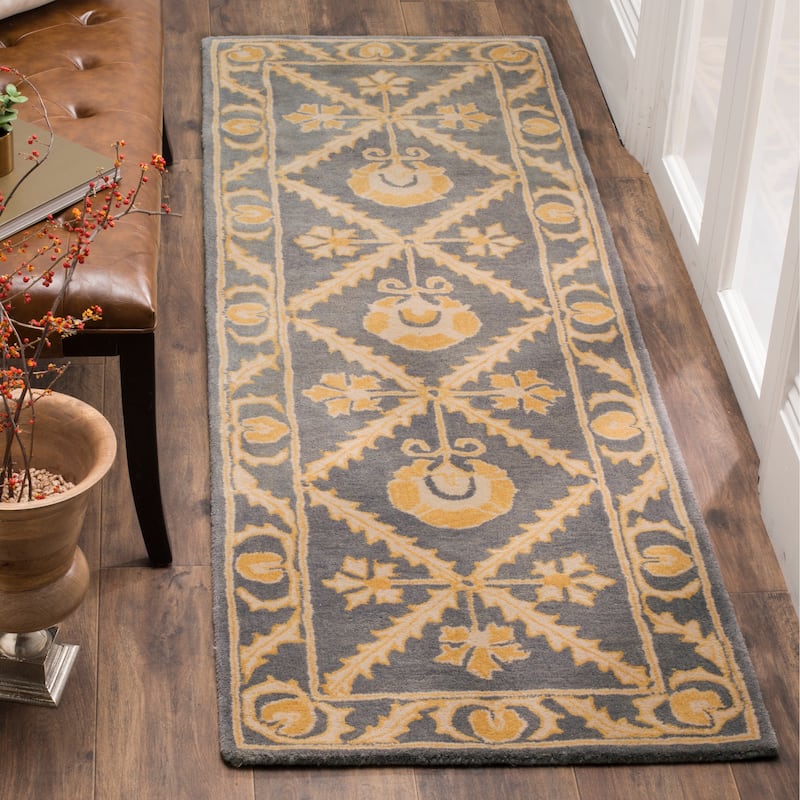 SAFAVIEH Handmade Bella Berit Modern Floral Wool Rug - 2'3" x 7' Runner - Blue/Gold