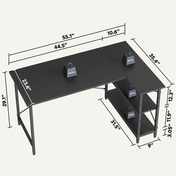 dimension image slide 10 of 13, Small L Shaped Desk with Storage Shelves Corner Computer Desk