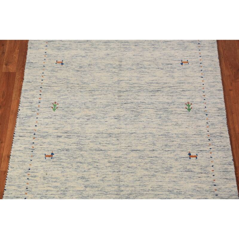Tribal Gabbeh Area Rug Hand-Knotted Beige Modern Wool Carpet - 3'11" x 5'10"