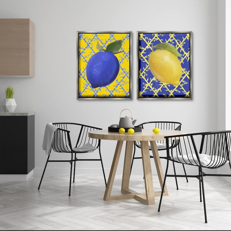 Stupell Bold Blue & Yellow Lemons Framed Floater Canvas Wall Art Design By Matthew Piotrowicz (Set of 2)