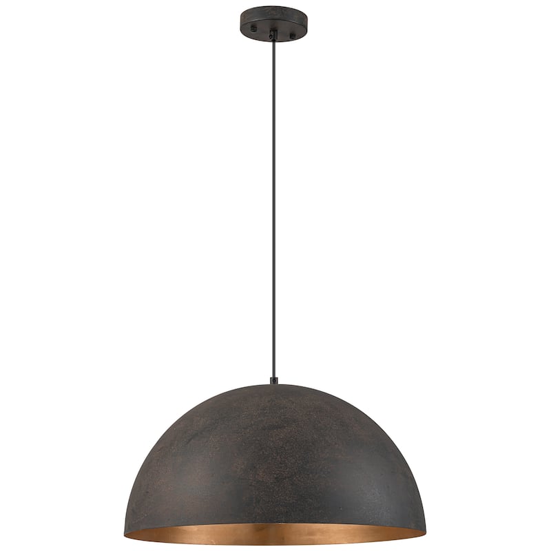 1-Light Industrial Vintage Antique Black/Brown Gold Leaf Dome Kitchen Island Pendant Lights - 19.6 in. W x 11.8 in. H