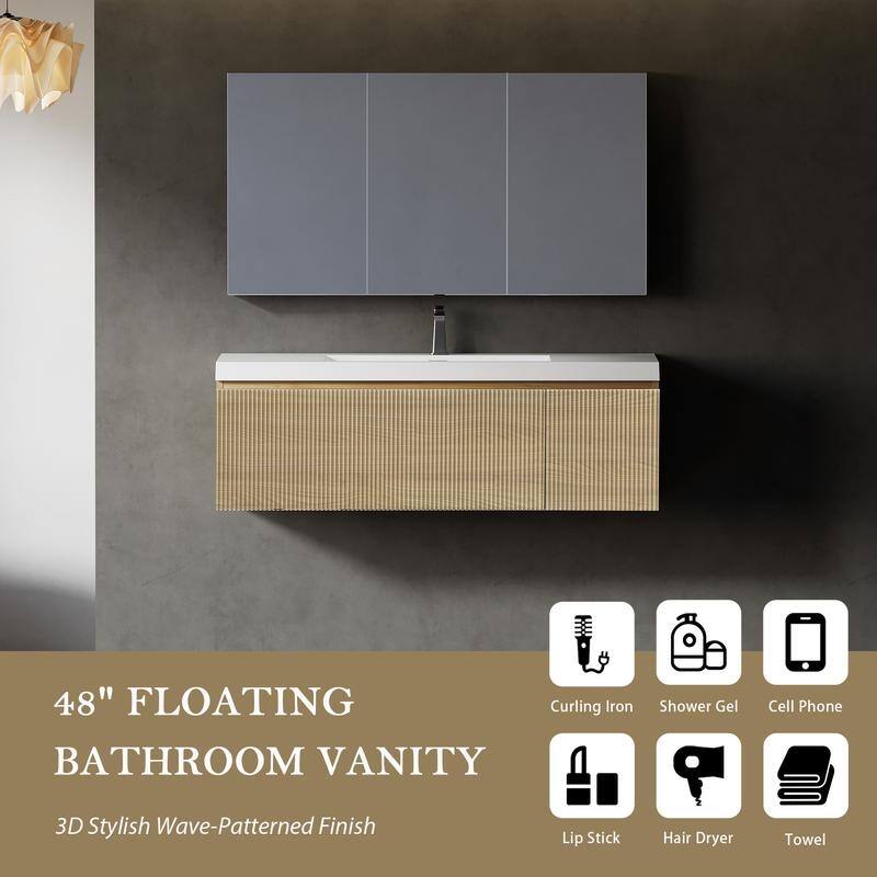 ABRUZZO Floating Vanity with Integrated Top Sink Soft-Close Wall-Mount Bathroom Cabinet
