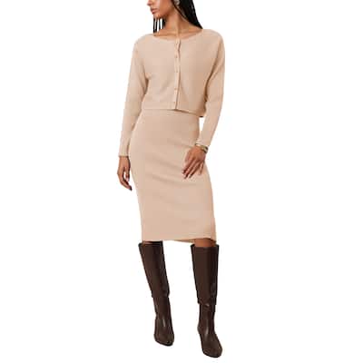 Cyrus 2-Piece V-Neck Sweater Dress with Cardigan