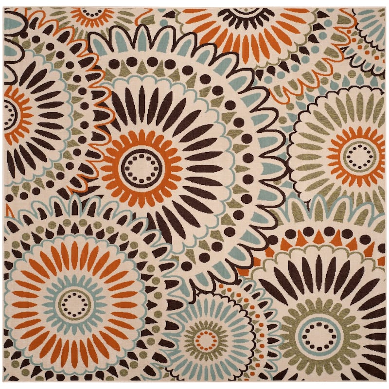 SAFAVIEH Veranda Sissy Indoor/ Outdoor Waterproof Patio Backyard Rug - 8' x 8' Square - Cream/Chocolate
