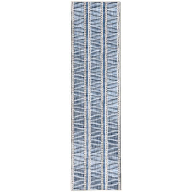 Wallen Machine Washable Artistic Blue and Ivory Rug - 2' x 8'