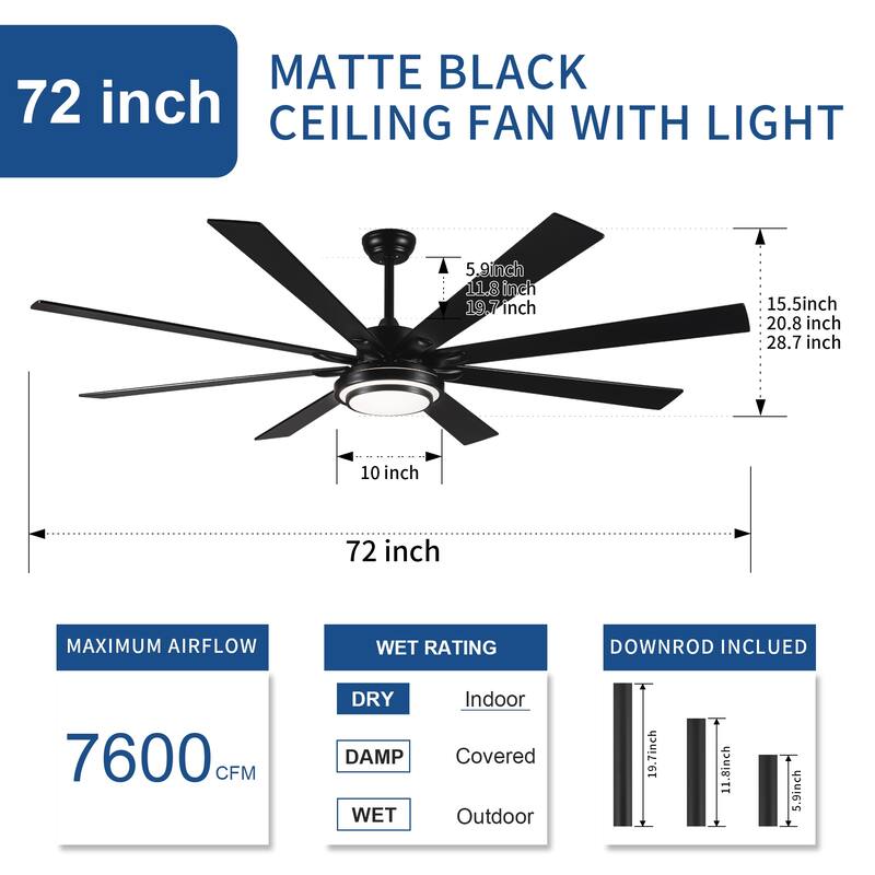 Gabriel 72 in. Indoor Black PlyWood Smart Ceiling Fan with Integrated LED, Works with Alexa/Google