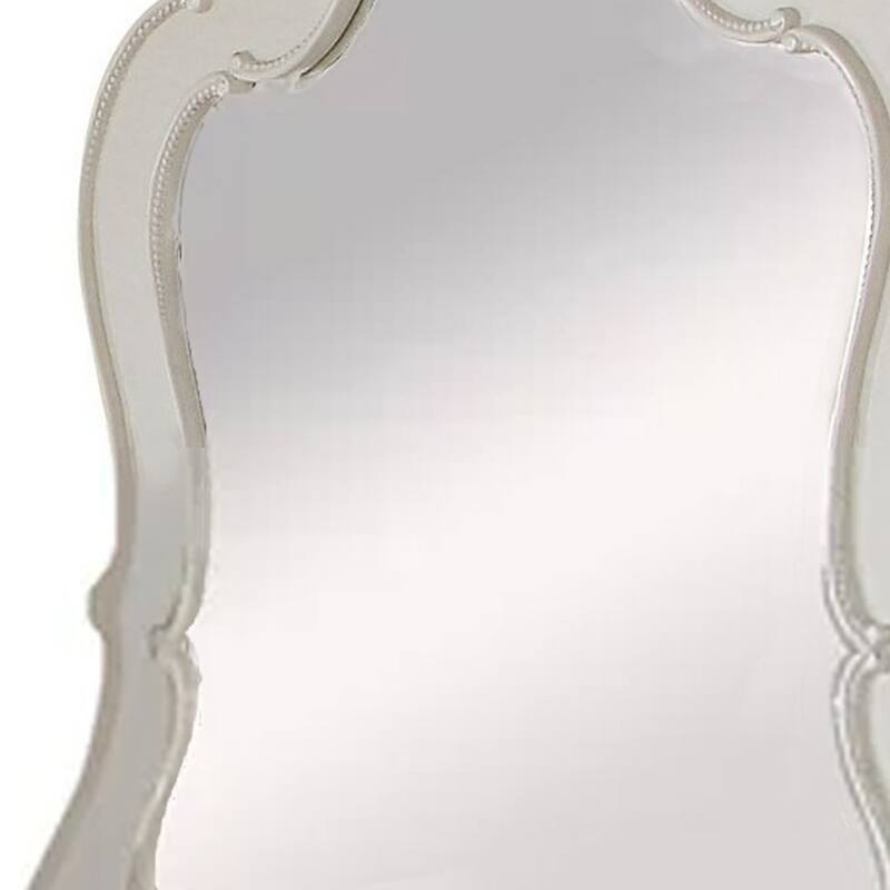 Wooden Frame Mirror with Scalloped Trim Crown Top, White