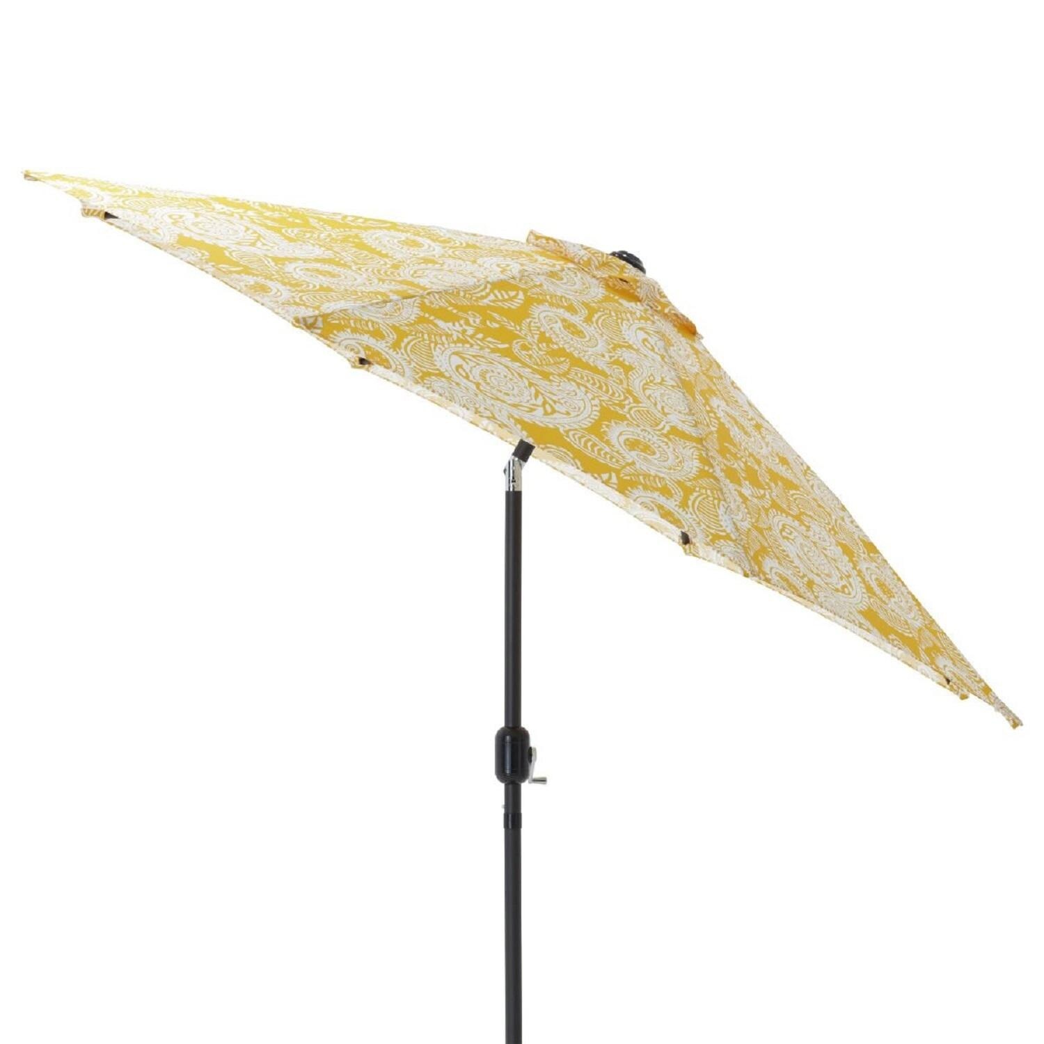 Shop Black Friday Deals On 9 Yellow And White Paisley Swirl Patio Market Umbrella With Hand Crank And Tilt Overstock 16607527