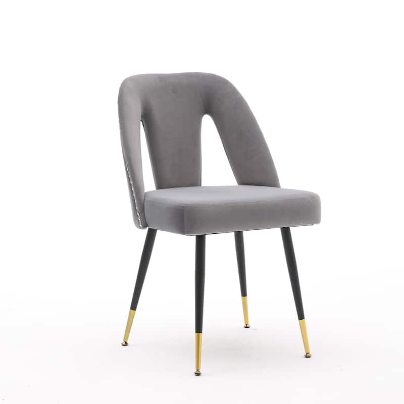 Velvet Upholstered Dining Chairs Set of 2, Thickened Fabric Kitchen Chairs, Leisure Chairs with Nailheads & Metal Legs