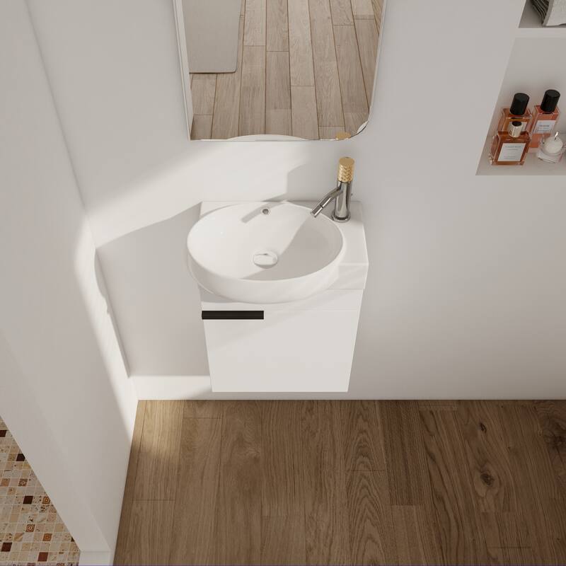 Compact 16'' Wall-Mounted Bathroom Vanity with Ceramic Sink & Soft-Close Door Hinges - Ideal for Small Bathrooms