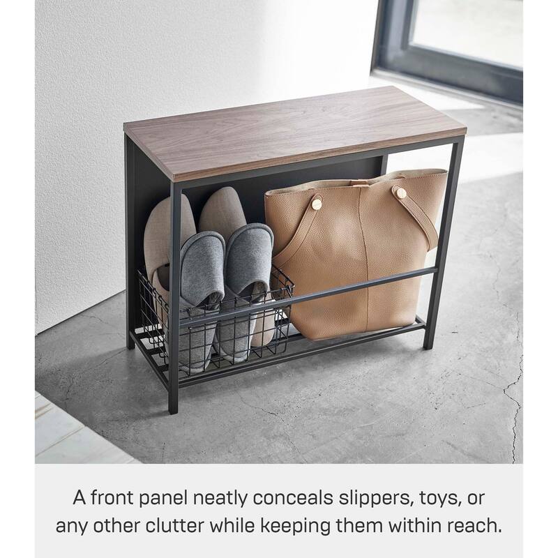 Yamazaki Home Entryway Storage Organizer and Bench, Steel and Wood - L 9.84 x W 23.62 x H 17.72 inches