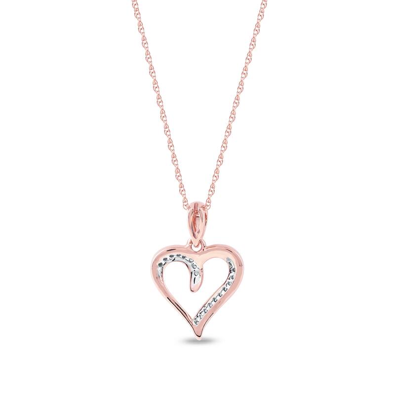 10K Rose Gold 1/20ct TDW Diamond Open Heart Pendant Necklace for Women - Pink