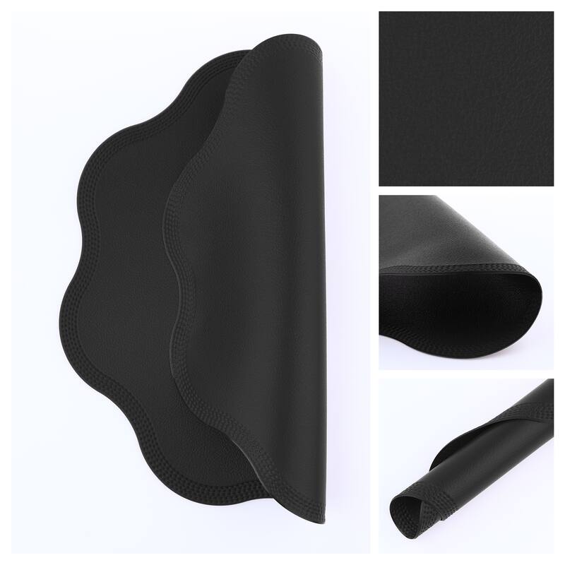Placemat Set of 6 Faux Leather Placemats for Kitchen Dining Table Decor, Table Placemats Wipeable Table Mat - 15*15in - Black