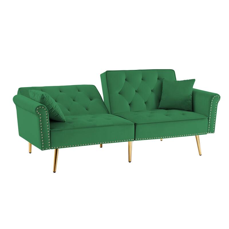 Modern Velvet Tufted Sofa Couch with 2 Pillows Loveseat Sofa Bed