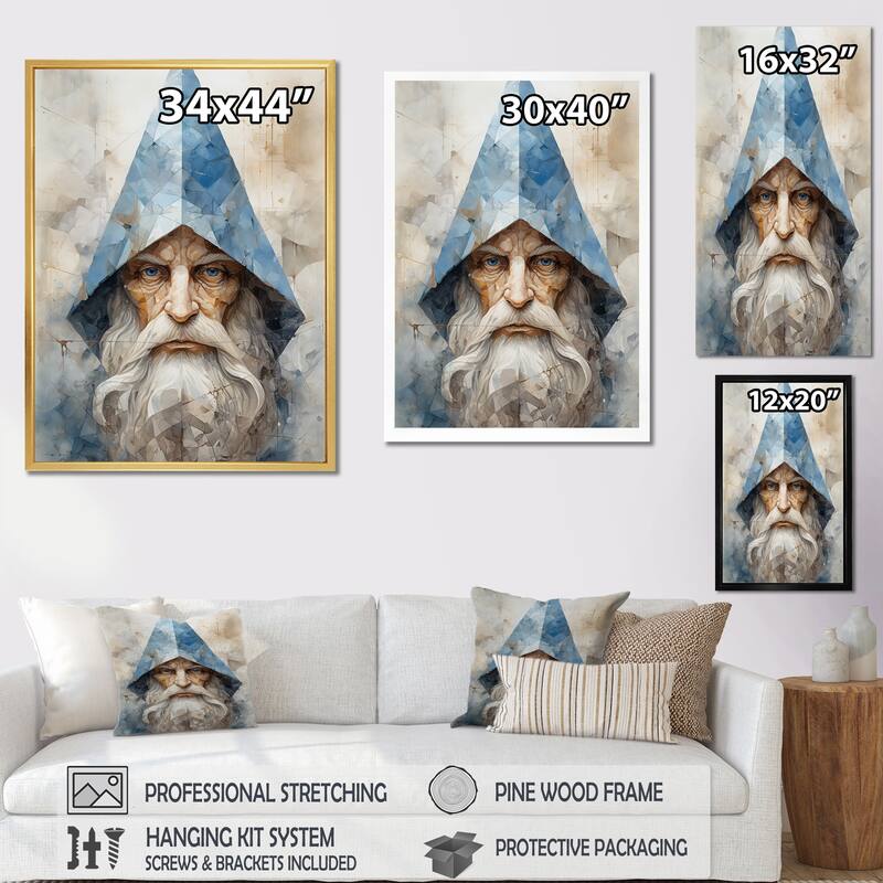 Designart "Fantasy Beige And Blue Gnome Portrait II" Gnome Framed Canvas Art Print