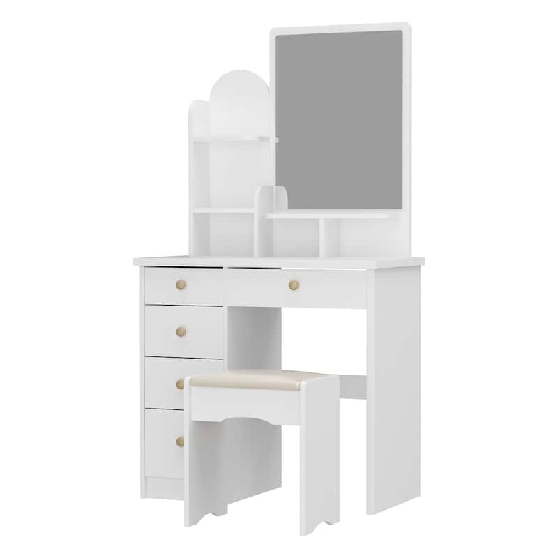 5-Drawer Makeup Vanity Table Set With Mirror & Stool Dressing Table