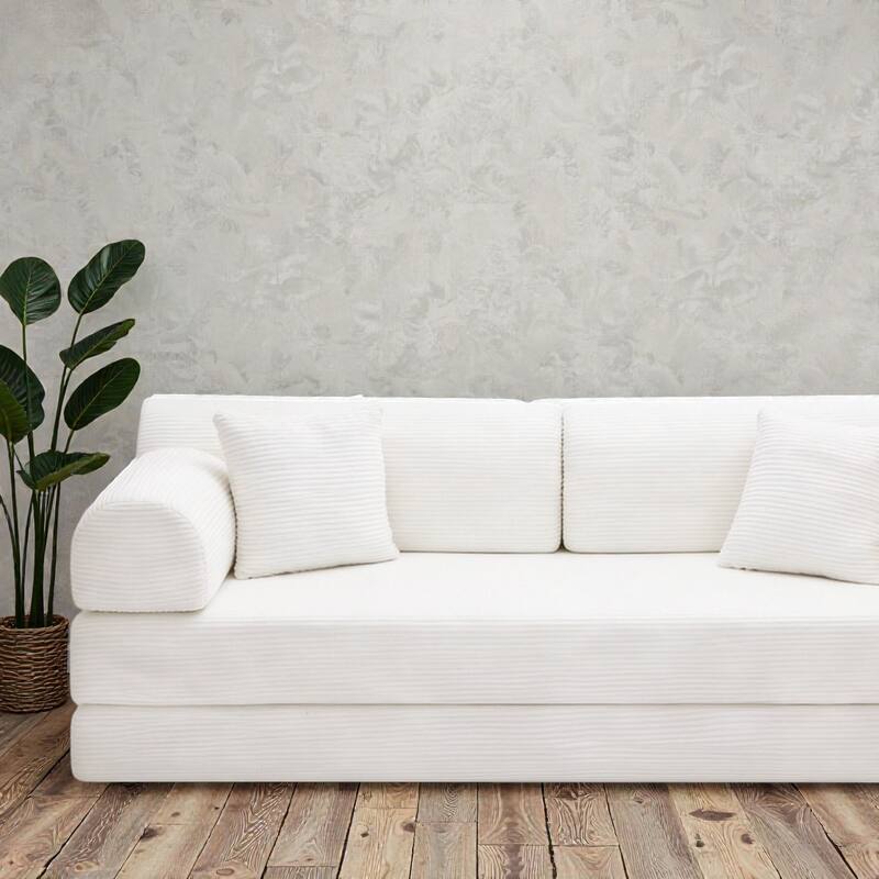 Convertible Sleeper Sofa Bed, 4-in-1 Corduroy Folding Floor Couch with Cylindrical Pillow, 2-Seat Space-Saving Lounge Sofa