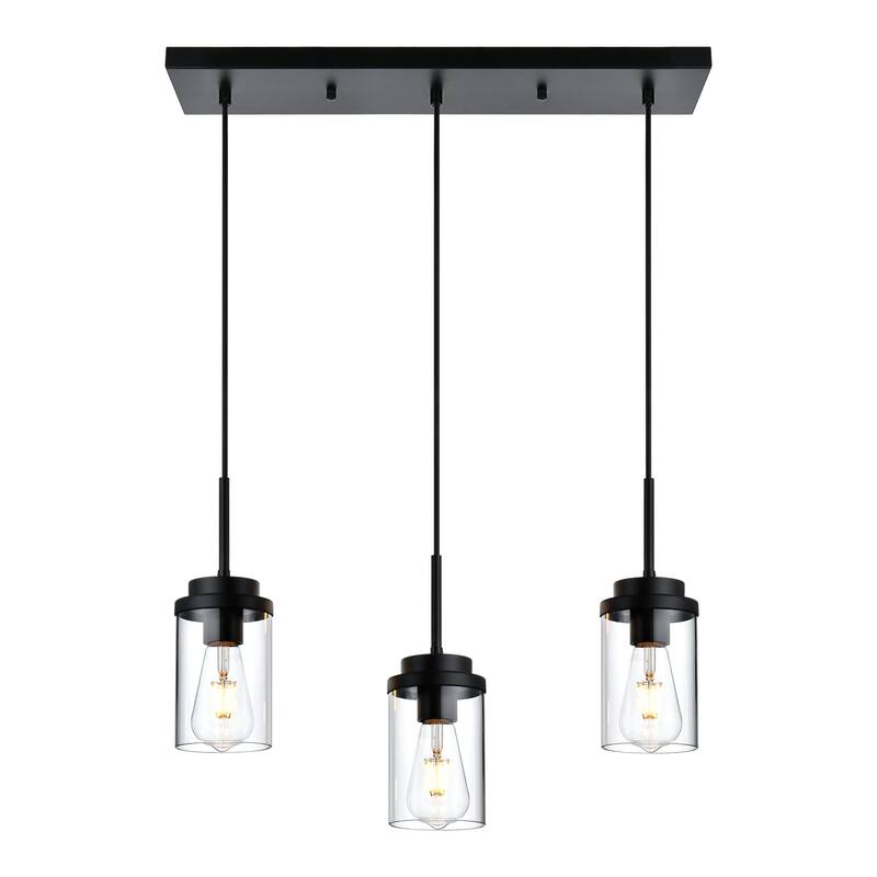 Kitchen Pendant Lighting Over Island 3 Lights Linear Chandelier, Light Fixtures Ceiling Hanging Lamp with Clear Glass Shade