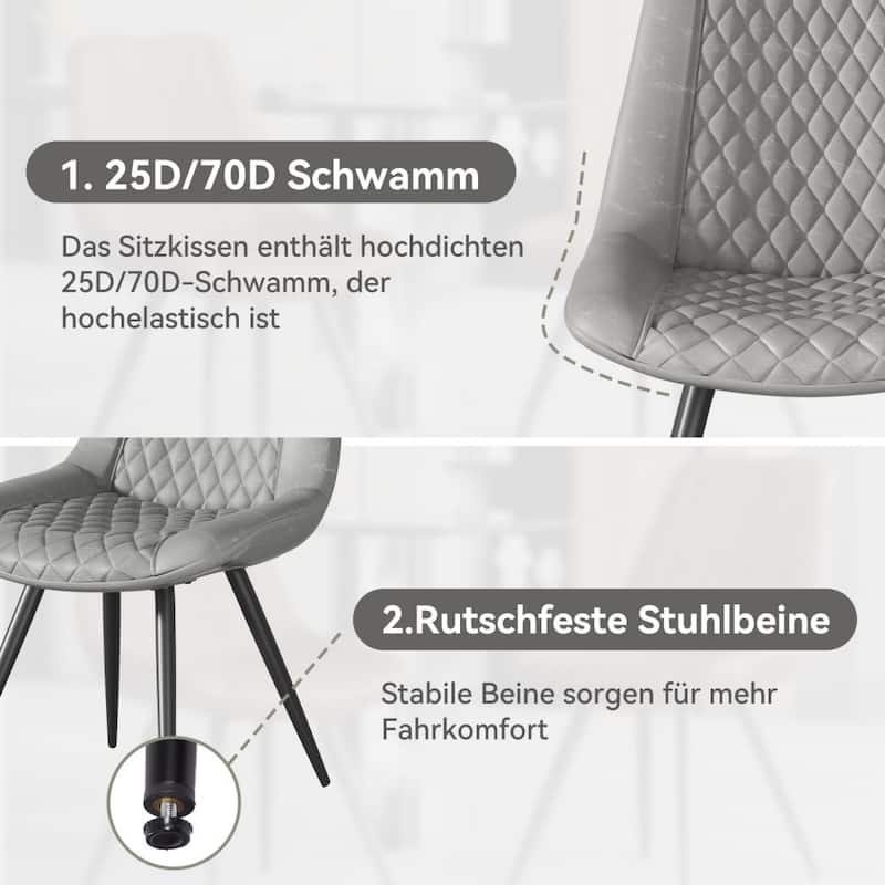 Leather Dining Chair with Metal Legs （Set of 2）