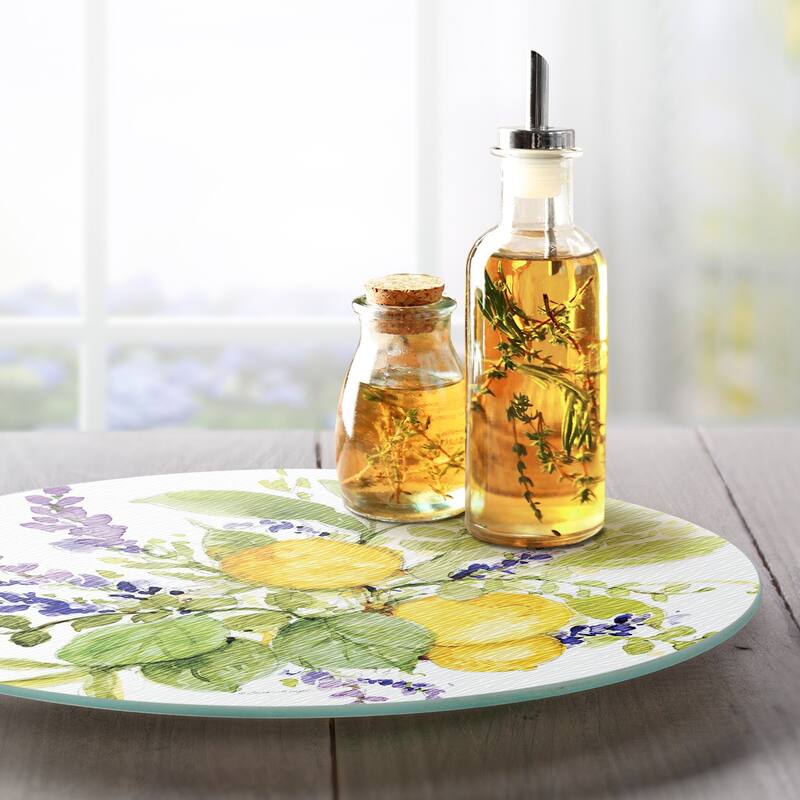 Glass Lazy Susan Watercolor Lemons Turntable 13 Inch Diameter