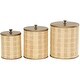 preview thumbnail 5 of 4, Beige Metal Handmade Woven Living Room Decorative Jars with Bronze Metal Lids (Set of 3)